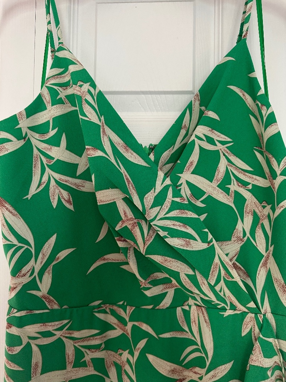 Green Tropical Leaf Ruffled Midi Dress